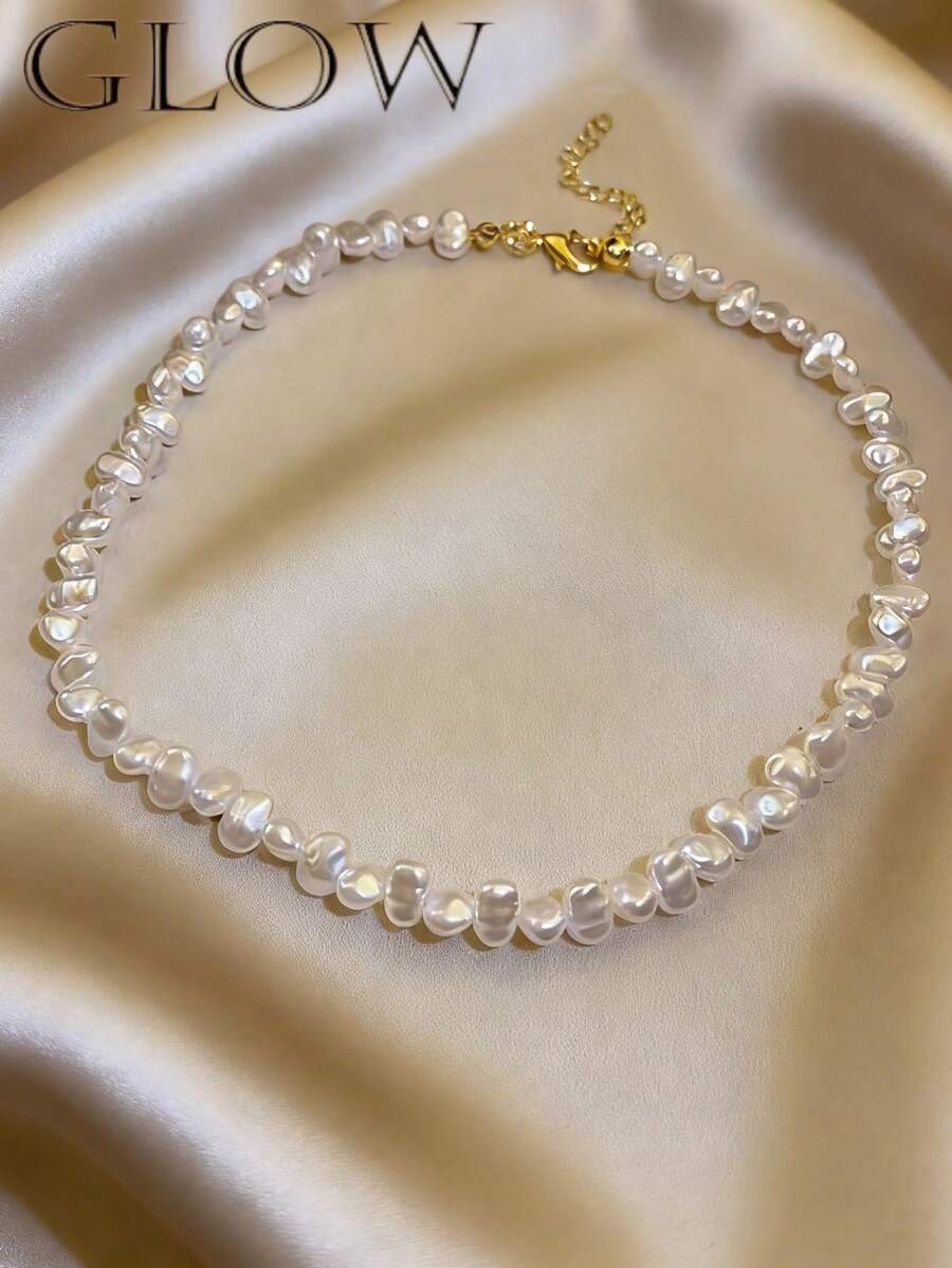 一款法式复古轻奢不规则几何造型仿珍珠项链，适合年轻女孩日常及节日佩戴 - 幾何 - 查看 1