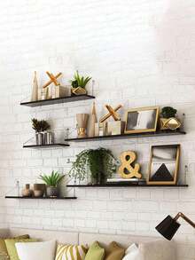 1 件装免钻孔多功能壁挂式置物架，实木材质，免钻孔悬浮式置物架，适用于卧室、宿舍、书桌、收纳整理 - 黑色 - 查看 5