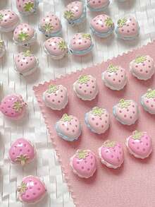 2 Pieces [Strawberry Story] Hand Drawn 3D Double-Sided Strawberry Beads DIY Handmade Bracelet Necklace Bead Material - Multicolor - View 4