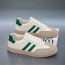 New Men's Breathable Casual Shoes, Lightweight Flat Canvas Casual Sneakers - White and green - View 7