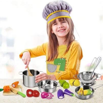11pcs/12pcs Children Mini Stainless Steel Kitchen Toys, Pretend Play Cooking Set, Chef Cooking Tool Kit With Storage Bag, Stainless Steel Pots And Pans Set, Educational Toys For Boys And Girls
