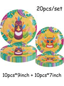 The Hawaii Themed Disposable Paper Tray Set Includes 9-Inch And 7-Inch Paper Cups And Napkins. Suitable For Various Occasions Such As Clubs, Parties, Picnics, Weddings, Family Banquets, And Party Supplies. Suitable For Kitchen And Dining Room Decoration, As Well As Party Decoration. This Is A Set Of Reception Paper Plates And Disposable Tableware. Weddings And Parties, Design. - Multicolor - View 9