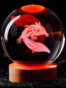 1个3D立体墨西哥钝口螈激光雕刻水晶球灯，多色夜灯，创意生日礼物，送给女友、同学、妻子，玻璃球家居装饰，适用于客厅和卧室 - 彩色 - 查看 15