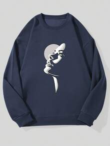 Sudadera Casual de Cuello Redondo con Patrón Abstracto para Hombre - Azul Marino - Ver 6