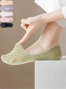 5 đôi tất ngắn ren hoa mai màu trơn, thoáng khí, không lộ cổ dành cho nữ, thích hợp cho mùa xuân và hè. - Nhiều màu - Xem 2