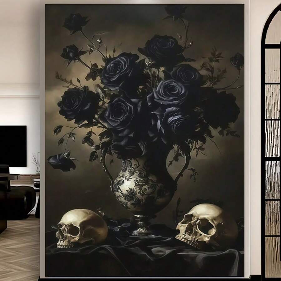 Framed Gothic Wall Art - Dark Romantic Home Decor With Black Roses & Skeletons,  Halloween, Farmhouse, Gothic Party Decoration -  Indoor/Outdoor Decoration - Mother'S Day, Christmas, Birthday Gift For Adults - Halloween Decorations, Farmhouse Style, Intricate Design,  Rustic Charm, Durable Construction For Living Room, Bedroom, Kitchen,Restroom Decoration - Framed(框架) - 查看 1