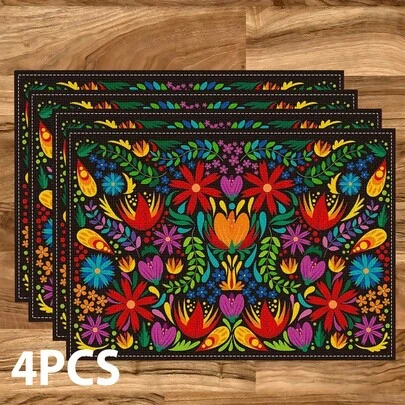 1/4/6/8/12 pièces Sets de table floraux colorés (lin), tapis de table imprimés lavables, protecteur de surface, tapis de table d'intérieur et d'extérieur, convient pour les fêtes, la cuisine et la salle à manger