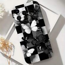 2026 nueva funda de teléfono esmerilada, funda de teléfono con patrón de mariposa y diseño de tablero de ajedrez para iPhone 17 14 13 12 11 Pro Max  Galaxy S23 S22 S21 S20 Fe Plus protector de teléfono funda de pareja regalo para novio novia presente de vacaciones - Blanco antiguo - Ver 6