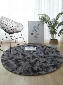 Luxurious Soft Faux Fur Oval Area Mat - Plush, Non-Slip, Hand Washable & Durable For Bedroom, Living Room & Home Decor, Two Sizes Available, Tie-Dye Black & Gray Round