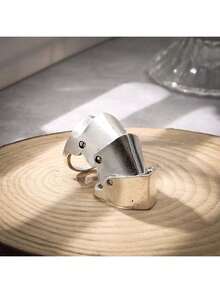 1pc Flexible Dragon Head Knuckle Ring, Punk Style Skull Finger Ring, Innovative Alloy Fashion Multi-Layer Connected Knuckle Ring For Men - Silver - View 9