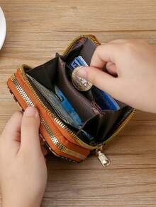 时尚个性双拉链多功能零钱包，多种颜色可选，豹纹图案卡包，多卡位收纳，适合存放信用卡，女士迷你钱包，小巧可爱钱包。