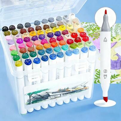 Zestaw 60 markerów artystycznych z podwójną końcówką (na bazie wody/oleju) z pudełkiem do przechowywania – żywe kolory, profesjonalne artykuły do rysowania, idealny prezent dla nastolatków, majsterkowiczów, dzieci-hobbystów, na powrót do szkoły i dla dzieci