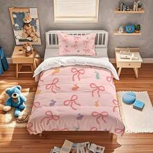 Bow Pattern Bedding Set - Soft Breathable Without Filler Bedroom Decor - 可愛蝴蝶結被套套裝-C - 查看 5