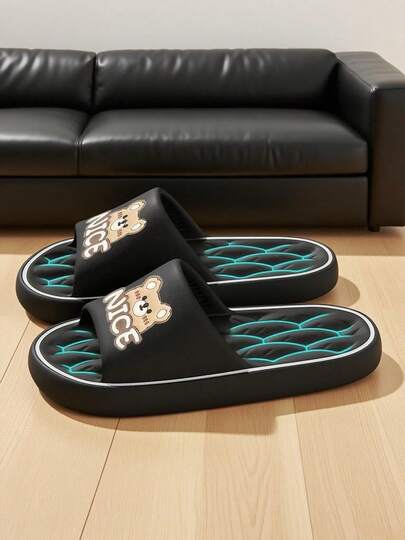 New Fashionable Cool Men's Slippers, EVA Material Open Toe Soft Bottom, Breathable Comfortable House Slippers, Black Casual Daily Wear, Suitable For Indoor And Outdoor Walking, Essential Daily Commute Slippers