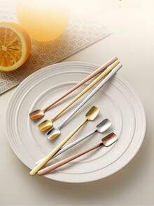 5/1件不锈钢咖啡搅拌勺、盛菜勺、方头勺、长柄精致小汤勺、蜂蜜勺、甜点勺，轻松处理果汁和饮料。 - 彩色 - 查看 7