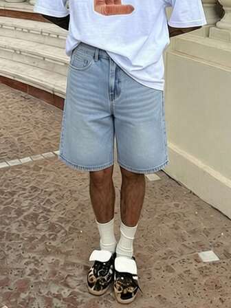 Pantalones cortos vaqueros holgados y casuales con bolsillos para hombre, pantalones cortos vaqueros de verano versátiles