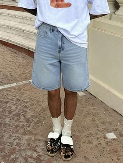 Men's Loose Casual Denim Shorts With Pockets, Versatile Summer Denim Shorts