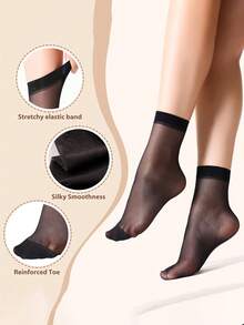 20 de perechi de șosete scurte transparente pentru femei, negre și culoarea pielii, șosete ușoare de primăvară/vară, șosete scurte casual transparente (fără carton) - Bej - Vizualizare 2