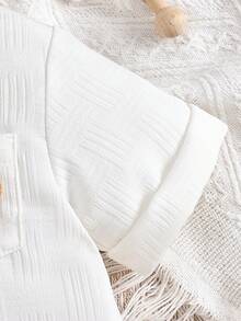 Macacão de verão para bebê com estampa de urso branco, manga curta, textura macia, unissex, ideal para atividades ao ar livre. - Branco - Ver 4