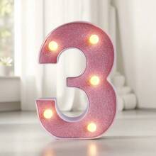 1个LED发光字母/数字灯，粉色发光字母，电池供电闪烁字母灯，适用于派对、求婚、婚礼、餐桌、墙面装饰、生日、客厅、卧室装饰 [不含电池] - 暖白色 - 查看 40