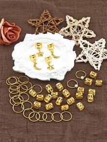 46pcs Stylish Star Moon Pearl Decorative Hair Rings Vintage Braid Rings Hair Barrettes For Women And Girls Hair Accessories Loc Hair Jewelry For Braids, Claw Clips, Hair Slide, Head Accesssories - Gold - View 5