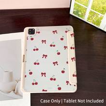 樱桃蝴蝶结图案平板电脑保护套 - 哑光防震保护套，带可调节支架，复古时尚设计，笔槽，兼容 iPad 10.9/10.2/Air 第五代/Pro 11/第十代/9.7/Air 2/iPad（第七代）/iPad（第八代）/iPad Air 4/5/iPad Pro 11/iPad 第十代，自动休眠/唤醒功能，时尚平板电脑配件 - 粉色 - 查看 9