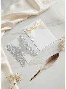 40 piezas/10 sets Invitaciones de boda con forma de rosa hueca dorada con brillo, con sobres y tarjetas de respuesta, adecuadas para bodas, despedidas de soltera, fiestas de compromiso, banquetes, tamaño de invitación 5*7 pulgadas, incluye cinta de satén anudada previamente - Multicolor - Ver 8