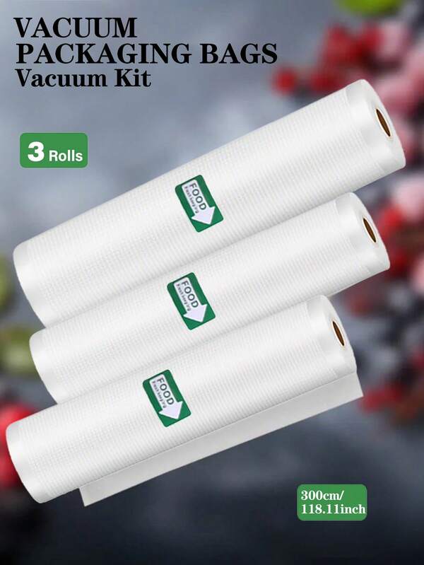3 Rolls Of Same Size Combinations Of 3m Vacuum Sealed Bag, For Food Preservation, , Reusable, Puncture Resistant, Perfect For Vacuum Low-Temperature Cooking, Meal Preparation, And Steak Storage