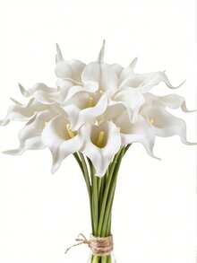 50支/30支/20支/10支/22支/18支/5支/1支 白色仿真花，丝绸马蹄莲和百合，13.4英寸，适用于母亲节、复活节、家居、厨房、婚礼装饰 - 也适用于婚礼装饰、新娘背景道具、花束、胸花、腕花、婚礼拱门、派对装饰、礼品装饰、餐厅中心摆件 - 白色 - 查看 10