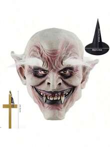 3pcs/Set New Monster Horror Mask, Vampire White Eyebrow & Sharp Tooth Makeup Props, Nightclub Cross Hat, Masquerade - Multicolor - View 6