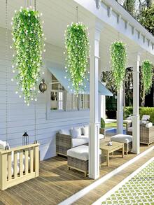 1/2/4件装人造悬挂花卉装饰，仿真悬挂桉树藤蔓，抗紫外线塑料悬挂绿植，适用于家居、花园、露台、婚礼、房间墙面装饰 - 白色 - 查看 4