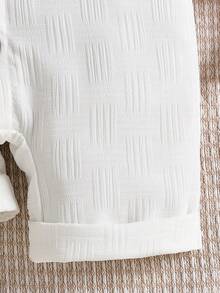 Macacão de verão para bebê com estampa de urso branco, manga curta, textura macia, unissex, ideal para atividades ao ar livre. - Branco - Ver 5