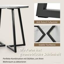 Esstisch-Set (5-Teilig), Modern Esstisch-Set (Mit 4 Stühlen), Küchen-Esstisch-Set, Round Küchentisch Mit 80 Cm Durchmesser Und Schwarzen Metallbeinen, White MDF-Platte, Dark Gray Samtstühle - Grey - View 2