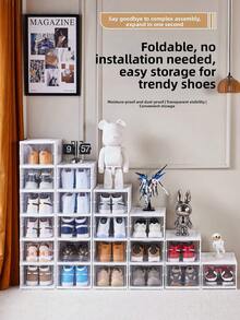 1pc Foldable Plastic Shoe Rack, Collapsible Shoe Organizer, Wardrobe Shoe Storage Box, Space-Saving, Large Sturdy Stackable Sports Shoes Storage Container, Easy Installation