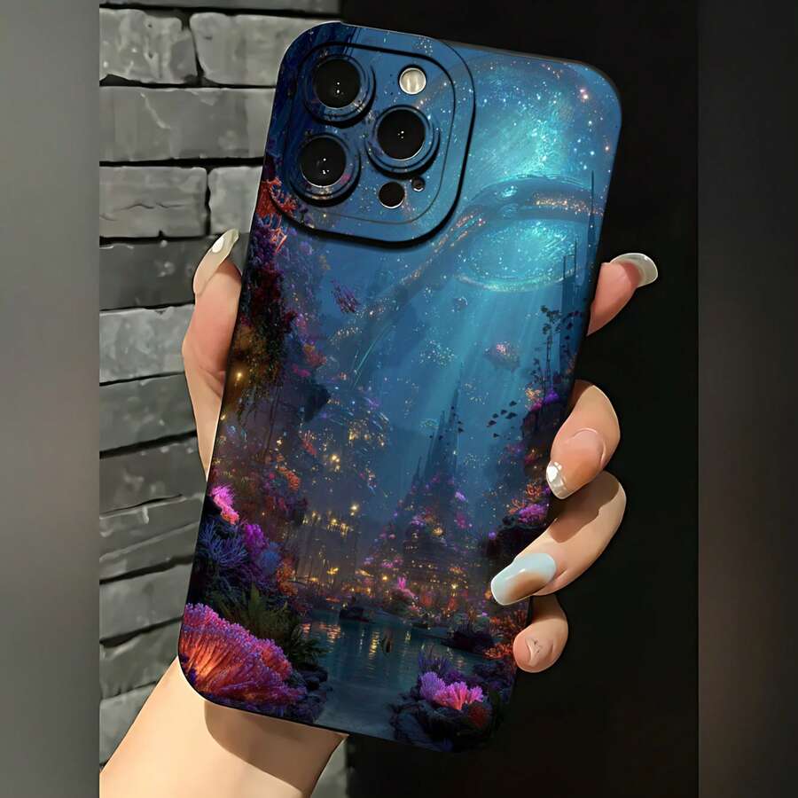 Funda de Teléfono Escena de Fantasía Submarina con Coral Colorido y Luces Brillantes para iPhone 17 14 Pro Max 13 Pro 12 Mini 11 Pro Galaxy S23 S22 S21 Plus S10 Etc Funda de Teléfono Funda de Pareja Regalo para Novio Novia Regalo de Vacaciones - Negro - Ver 1