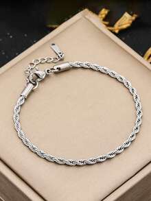 1 set enkelt flätat halsband i rostfritt stål + armbandsset, snygga hiphoptillbehör - kostym - Visa 6