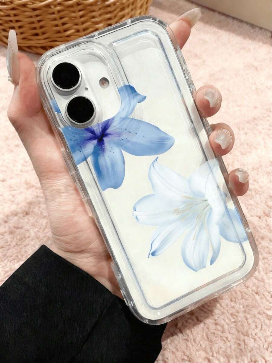 Summer Floral Blue Lily Transparent Phone Case, Compatible With IPhone 16/11/12/13/14/15/15 Pro/15 Plus/15 Pro Max/7 Plus/8 Plus/X/Xs Max/Xr/11 Pro/12 Pro/13 Pro/14 Pro/12 Mini/13 Mini/11 Pro Max/12 Pro Max/13 Pro Max/14 Pro Max/14 Plus/6/6s/6 Plus/7/8/16 Pro/16 Plus/16 Pro Max/SE, And Galaxy A54/A14/A12/A13/A15/A32/A33/A24/A52S/S20/S21/S22/S23/S24/S23 Plus/S24 Ultra/S25/A15/A33/A23, Waterproof, Shockproof, Anti-Fall, Anti-Scratch - Multicolor - View 1