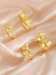 3pcs Elegant Fashion Gold Bowknot Rings, Suitable For Daily Wear, Accessories For All Seasons, Great Gift Item