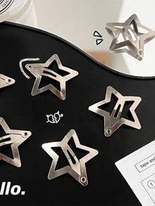 Y2K 复古星形发夹，10/20 个装银色五角星发卡，可爱 90 年代复古金属发夹，仙气十足的日常派对发饰，爪夹，发卡 - 銀色 - 查看 5