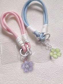 1 pieza Llavero con colgante de Sakura de gelatina estilo INS, cadena trenzada, accesorio de encanto de teléfono corto - Multicolor - Ver 8