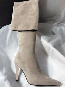 Fall/Winter Pointed Toe Thigh High Boots, Elastic Slim Fit Tall Boots, Fashion High Heel Suede Boots For Women