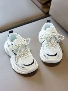 1双男女通用新款低帮平底休闲运动鞋，耐磨防滑幼儿学步鞋，时尚百搭学生休闲鞋，适合所有季节 - 白色 - 查看 5