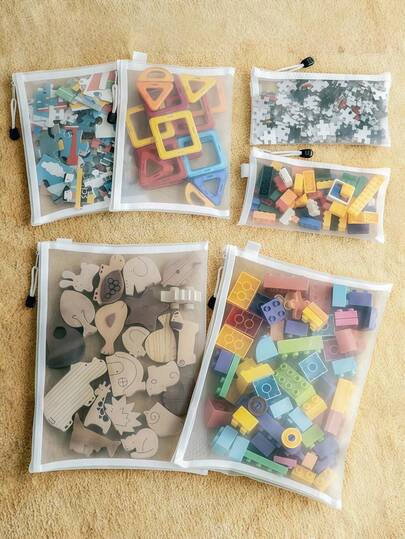 5pcs Baby Storage Bags, Kids Puzzle Toy Storage Bags, Baby Stationery Pencil Case, Baby Travel Storage Bags, Children's Puzzle Sorting Zipper Bags, Suitable For Baby Room Organization