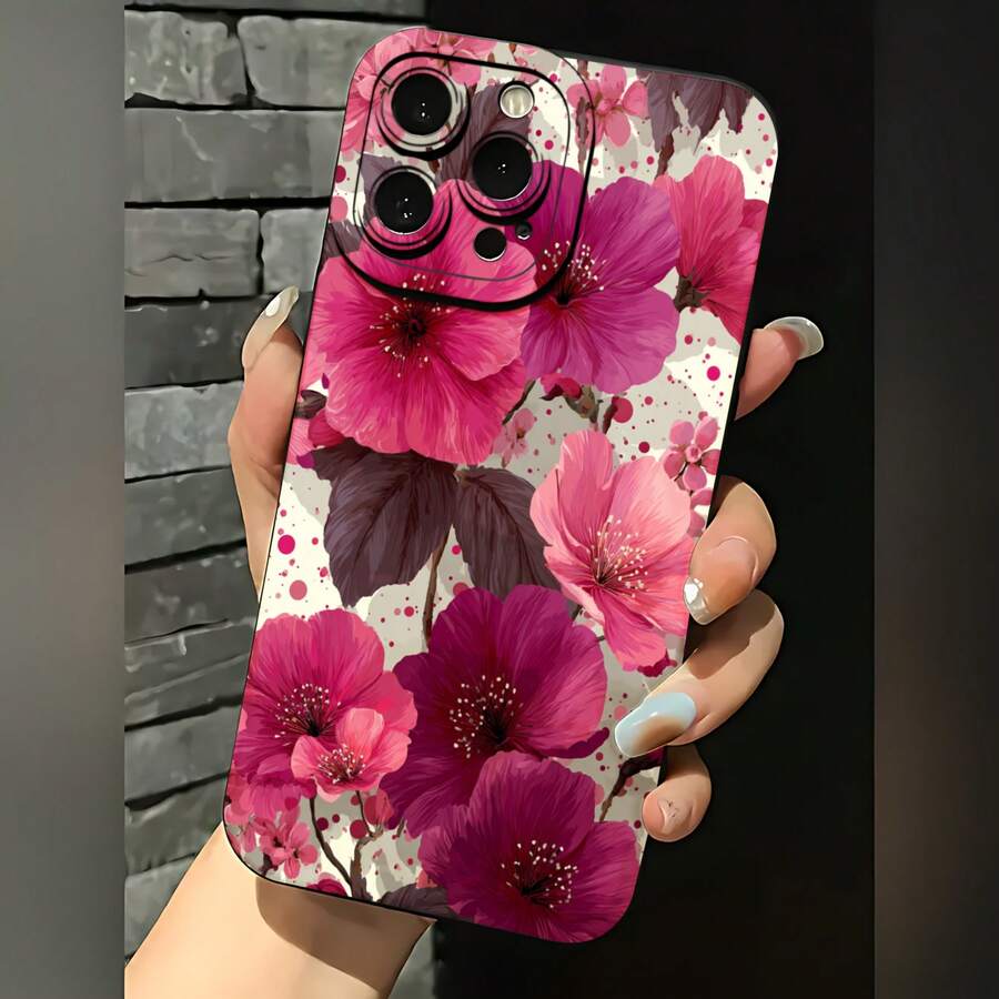 2026 nueva funda de teléfono esmerilada, funda de teléfono con patrón de flores rosadas para iPhone 17 14 Pro Max 13 12 11 Xs Xr Galaxy S23 S22 S21 S20 Plus Note 20 10, funda protectora para teléfono, regalo de pareja para novio y novia, regalo de San Valentín o cumpleaños - Negro - Ver 1