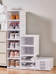 1pc Foldable Plastic Shoe Rack, Collapsible Shoe Organizer, Wardrobe Shoe Storage Box, Space-Saving, Large Sturdy Stackable Sports Shoes Storage Container, Easy Installation