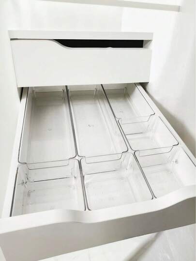 12 piezas Organizador de maquillaje para cajón/escritorio, caja de almacenamiento de tocador transparente, caja de almacenamiento antideslizante de varios niveles para joyas y artículos pequeños, organizador elegante