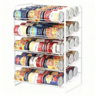 Stozle Organizador de latas, estantería de almacenamiento de latas de comida para la organización de la cocina y la despensa, estantería de especias, dispensadores de latas, soporte de almacenamiento de latas para diferentes onzas de latas de comida y bebidas, 4 niveles/5 niveles