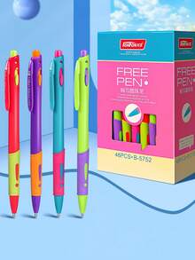 4/12/48pc Press-Type Ballpoint Pens, 0.7mm Blue Oil-Based Pens, High-Color-Contrast & Stylish Design, Suitable For Primary School Students Note-Taking, Old-School Office Supplies, Multi-Function Pens