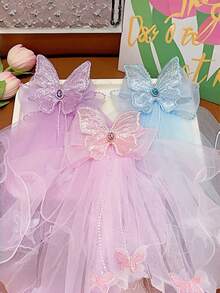 1个女童薄纱蝴蝶结发夹，公主面纱头饰，飘逸丝带马尾夹发饰 - 彩色 - 查看 4