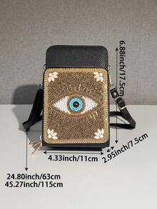 波西米亚神秘之眼三层拉链钱包，女士多层斜挎包，多功能手机袋，大容量可分别收纳手机、钥匙、口红和其他日常必需品 - 金色 - 查看 8